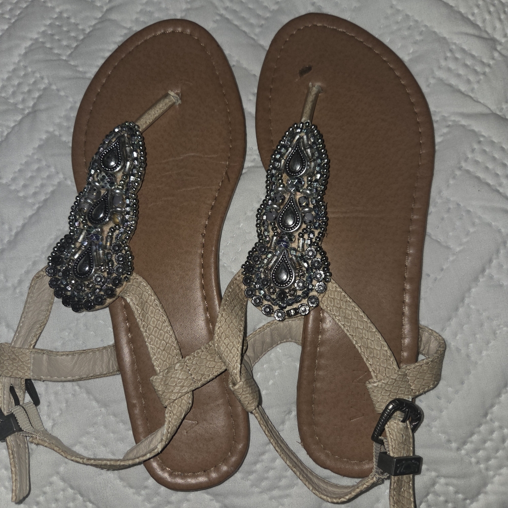 Elegant Beige Sandals with Embellished Accents
